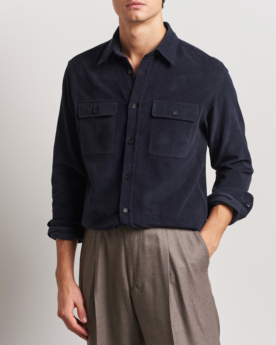 Men | Shirts | Ralph Lauren Purple Label | Cotton/Cashmere Corduroy Overshirt Navy