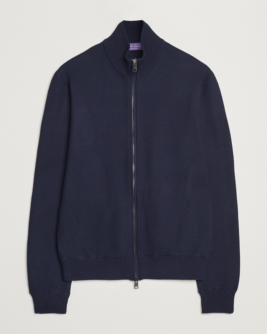 Men | Sweaters & Knitwear | Ralph Lauren Purple Label | Cotton/Silk Full Zip Sweater Navy