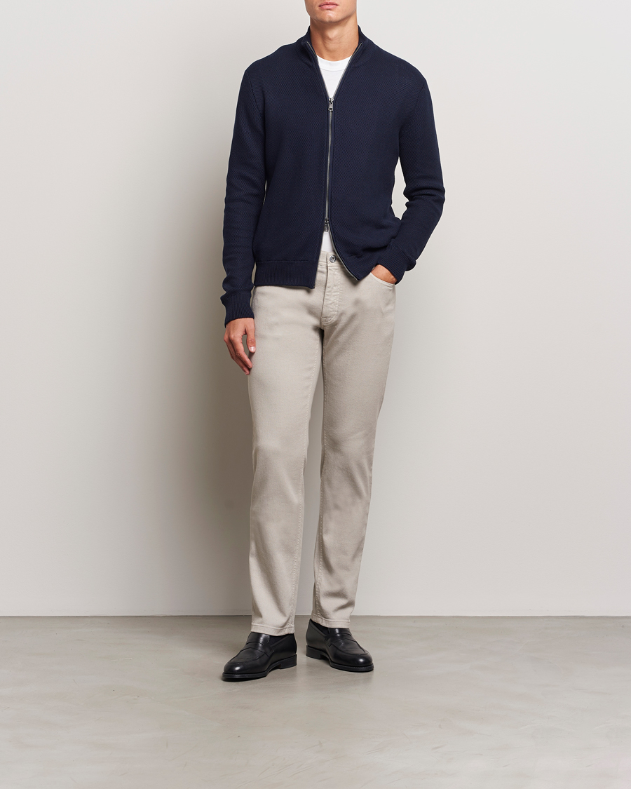 Men | Sweaters & Knitwear | Ralph Lauren Purple Label | Cotton/Silk Full Zip Sweater Navy