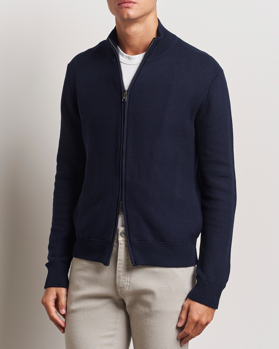 Men | Sweaters & Knitwear | Ralph Lauren Purple Label | Cotton/Silk Full Zip Sweater Navy