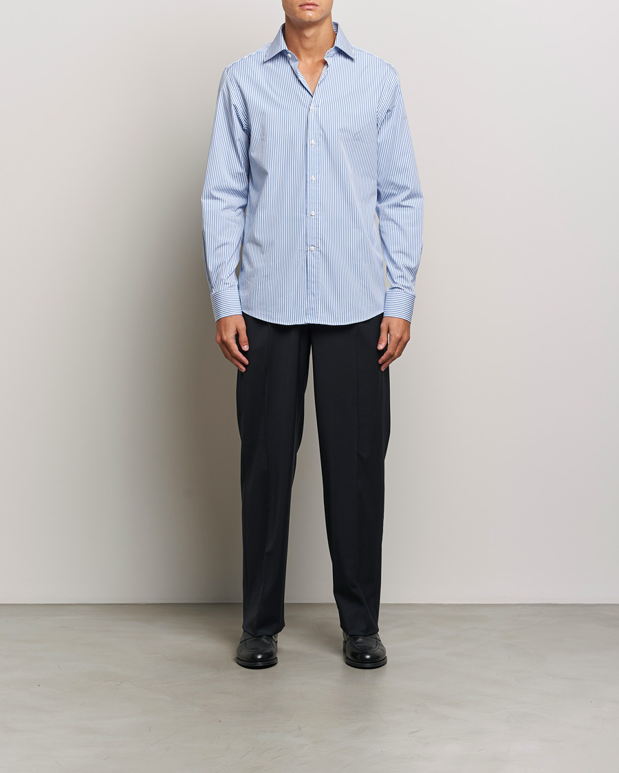Men | Shirts | Ralph Lauren Purple Label | Pop Stripe Cotton Shirt Light Blue
