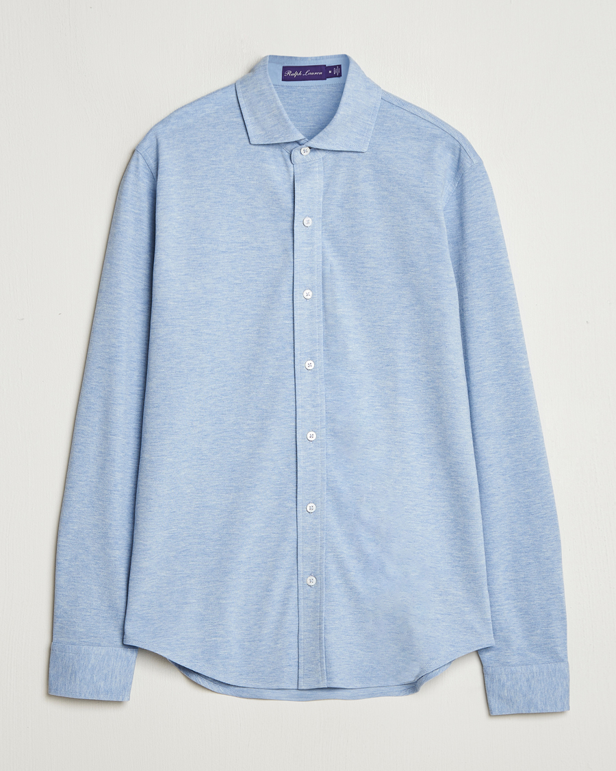 Men | Shirts | Ralph Lauren Purple Label | Cotton Piquet Shirt Light Blue