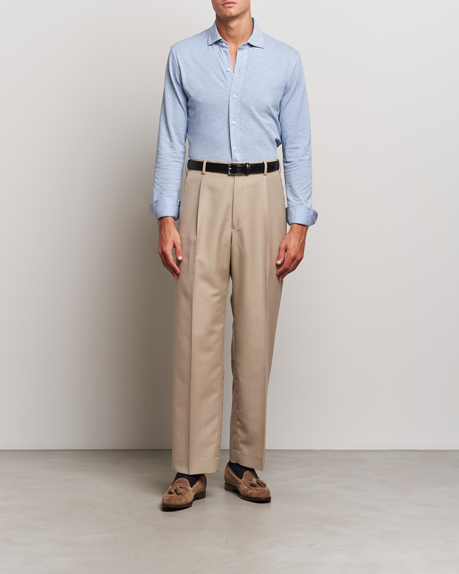 Men | Shirts | Ralph Lauren Purple Label | Cotton Piquet Shirt Light Blue