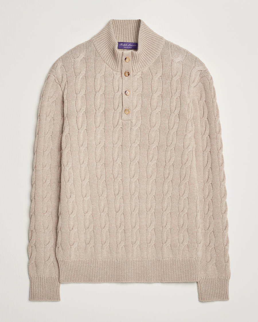 Men | Sweaters & Knitwear | Ralph Lauren Purple Label | Cashmere Cable Half Zip Beige