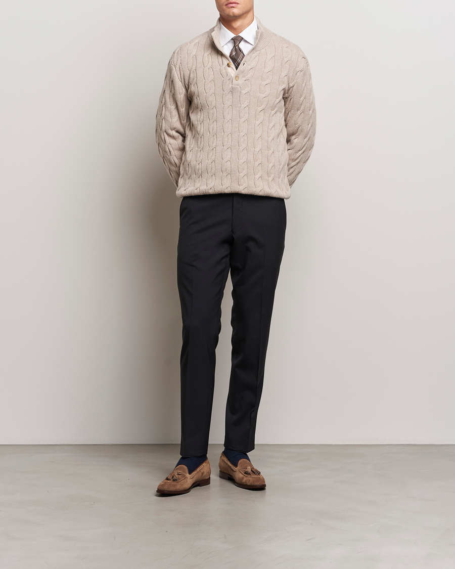 Men | Sweaters & Knitwear | Ralph Lauren Purple Label | Cashmere Cable Half Zip Beige