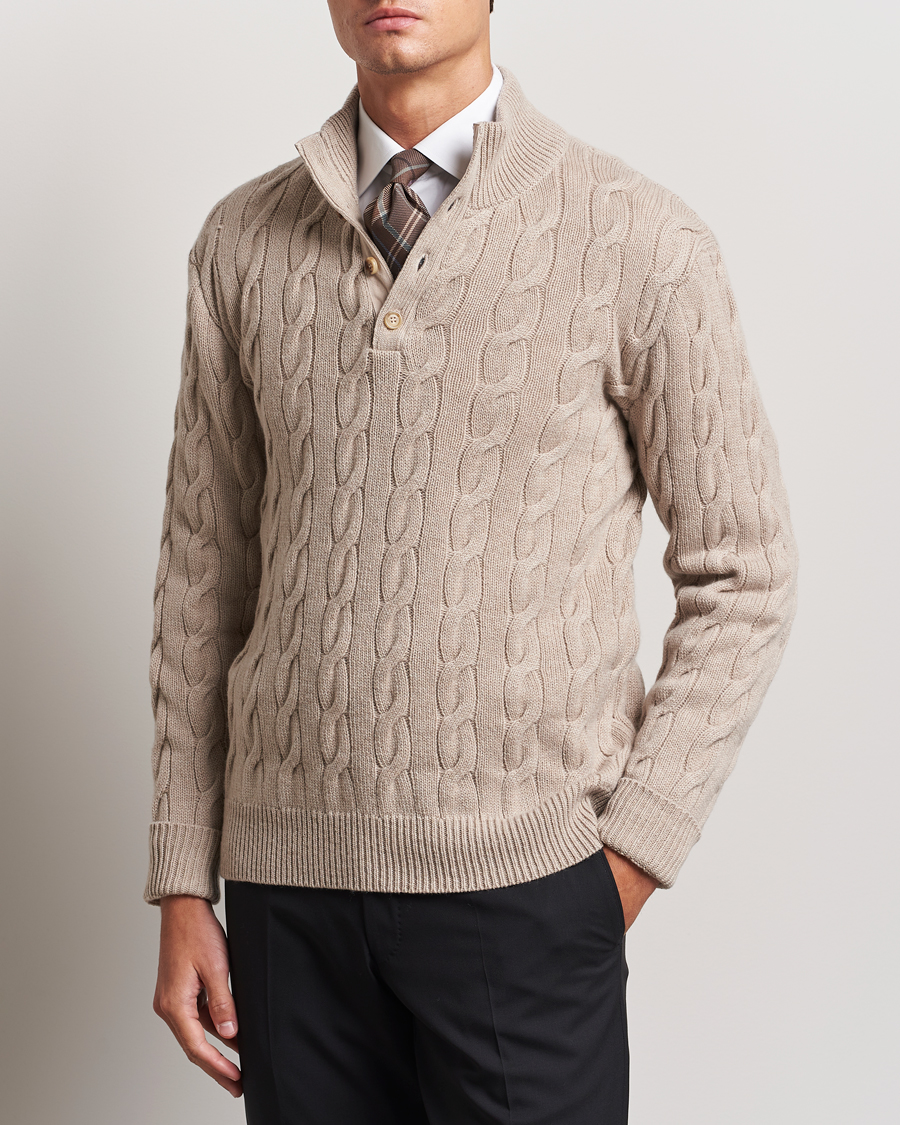 Men | Sweaters & Knitwear | Ralph Lauren Purple Label | Cashmere Cable Half Zip Beige