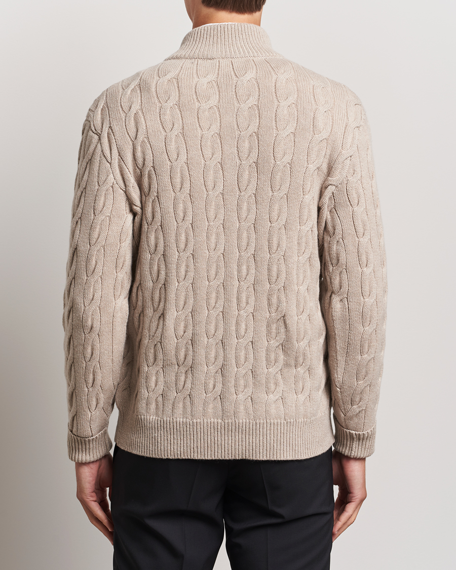 Men | Sweaters & Knitwear | Ralph Lauren Purple Label | Cashmere Cable Half Zip Beige