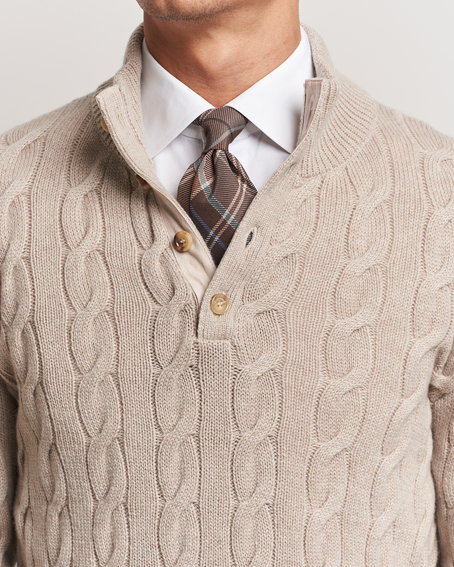 Men | Sweaters & Knitwear | Ralph Lauren Purple Label | Cashmere Cable Half Zip Beige