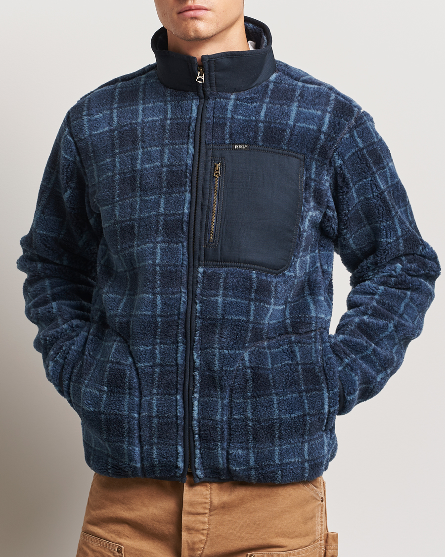Men | Sweaters & Knitwear | RRL | Gabe Fleece Full Zip Navy Plaid