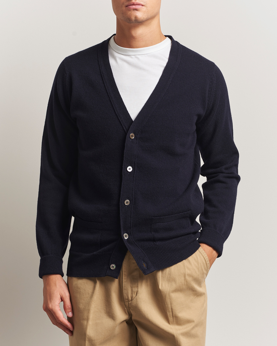 Men | Sweaters & Knitwear | William Lockie | Rob Lambswool Cardigan Navy