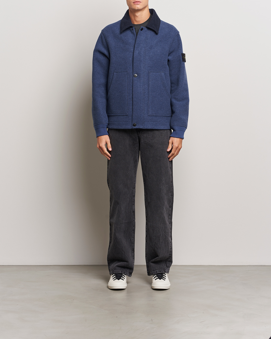 Men | Coats & Jackets | Stone Island | Panno Speciale Wool Nylon Jacket Royal Blue