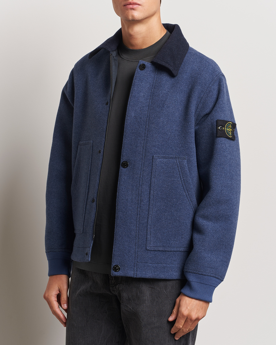 Men | Coats & Jackets | Stone Island | Panno Speciale Wool Nylon Jacket Royal Blue