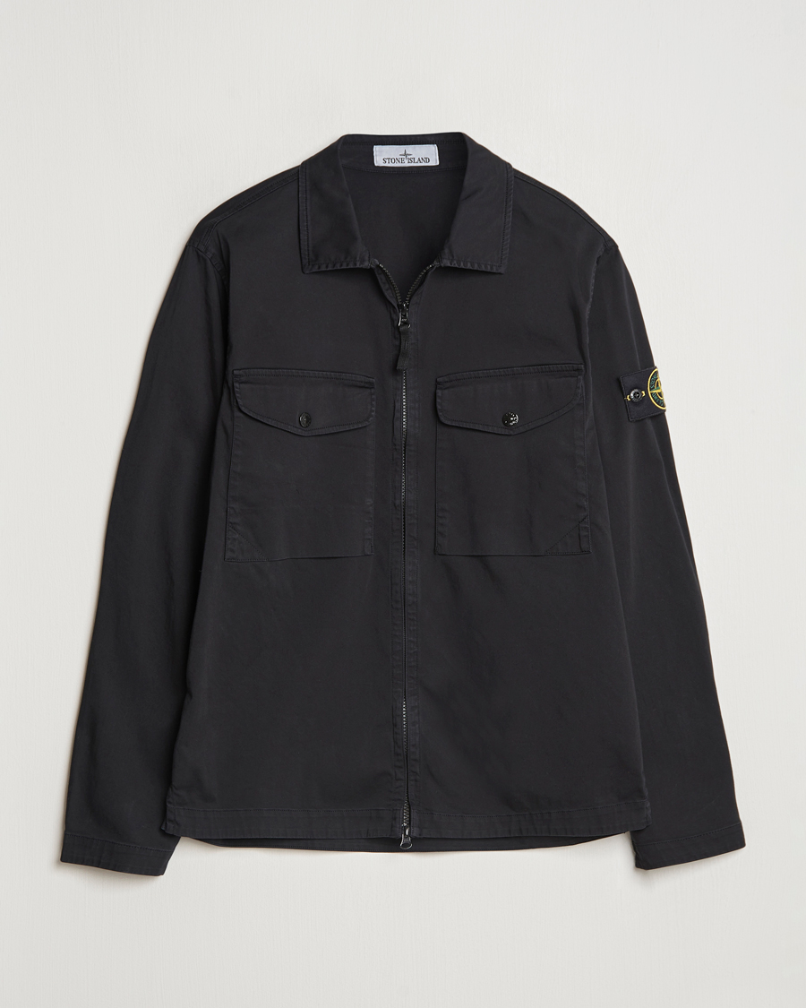 Men | Shirts | Stone Island | Garment Dyed Cotton Zip Overshirt Black