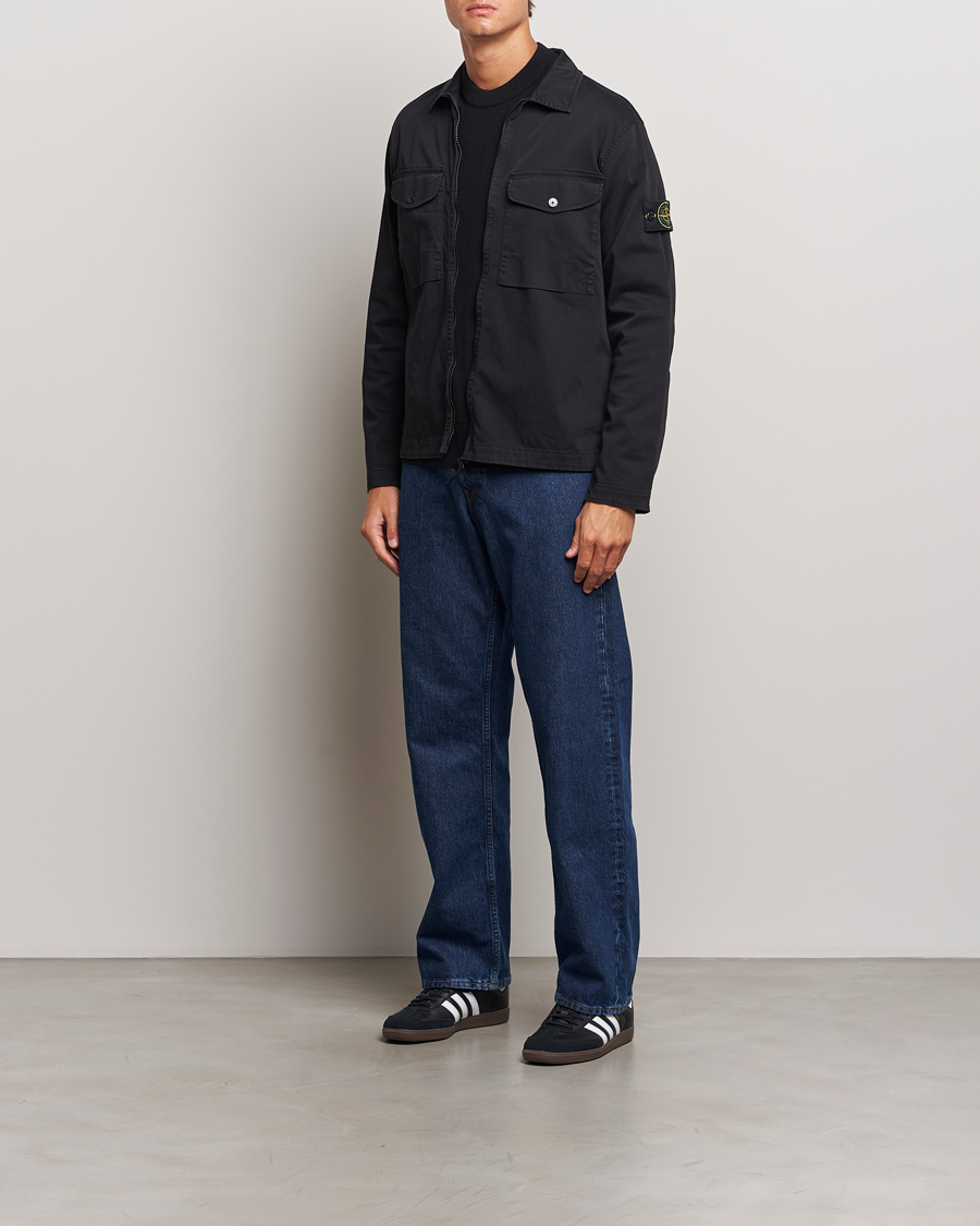 Men | Shirts | Stone Island | Garment Dyed Cotton Zip Overshirt Black