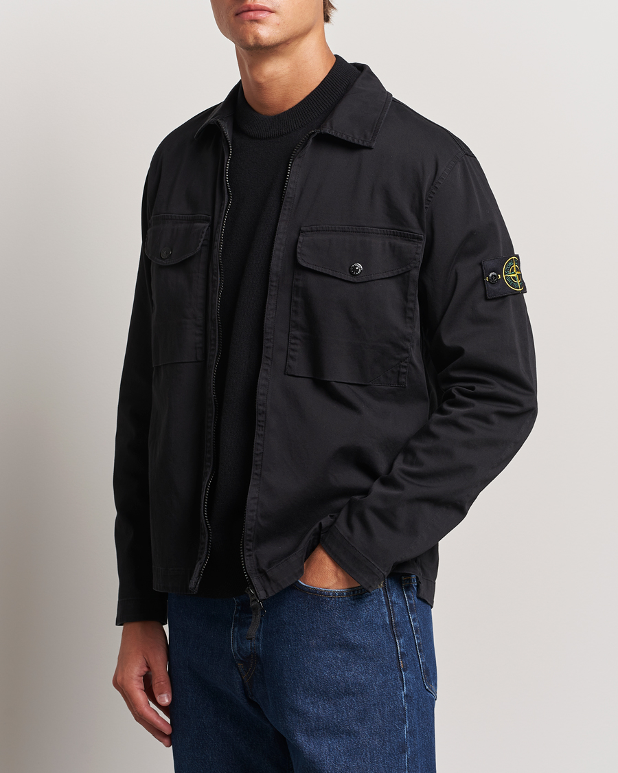 Men | Shirts | Stone Island | Garment Dyed Cotton Zip Overshirt Black