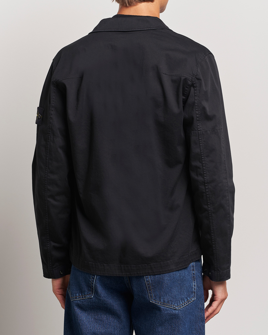 Men | Shirts | Stone Island | Garment Dyed Cotton Zip Overshirt Black