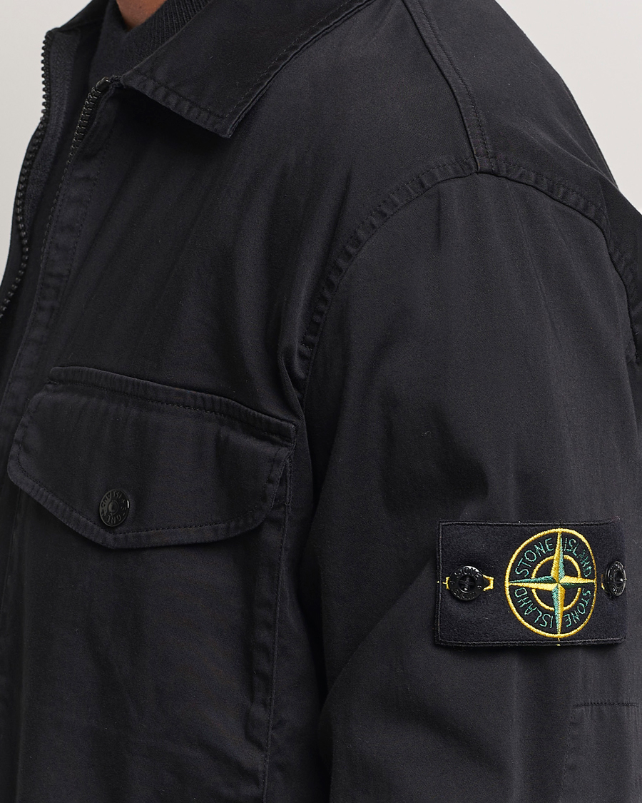 Men | Shirts | Stone Island | Garment Dyed Cotton Zip Overshirt Black