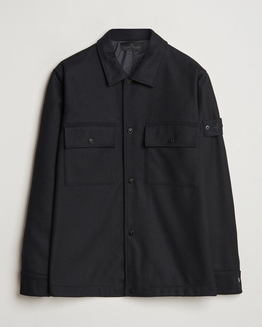 Men | Shirts | Stone Island | Ghost Wool/Nylon Flannel Overshirt Black
