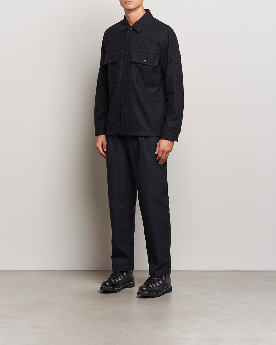 Men | Shirts | Stone Island | Ghost Wool/Nylon Flannel Overshirt Black