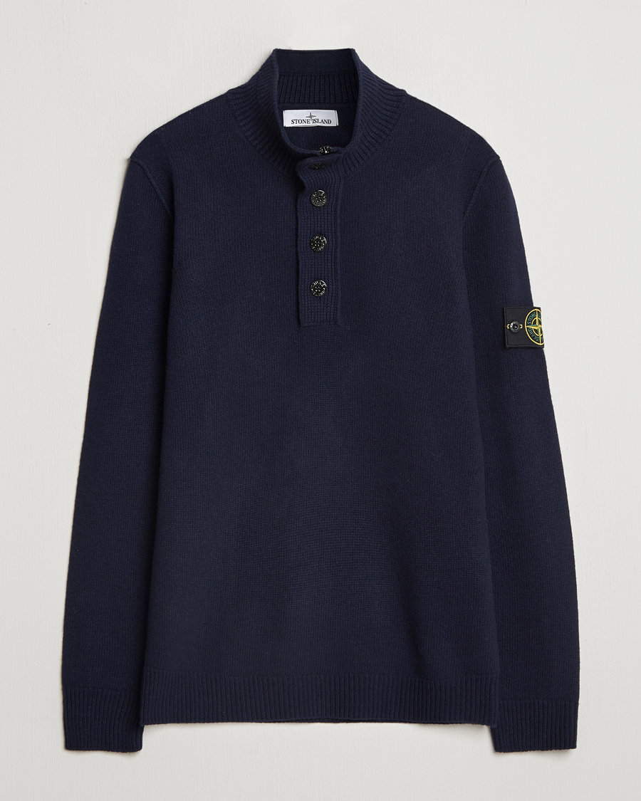 Men | Sweaters & Knitwear | Stone Island | Knitted Lambswool Half Button Zip Navy Blue