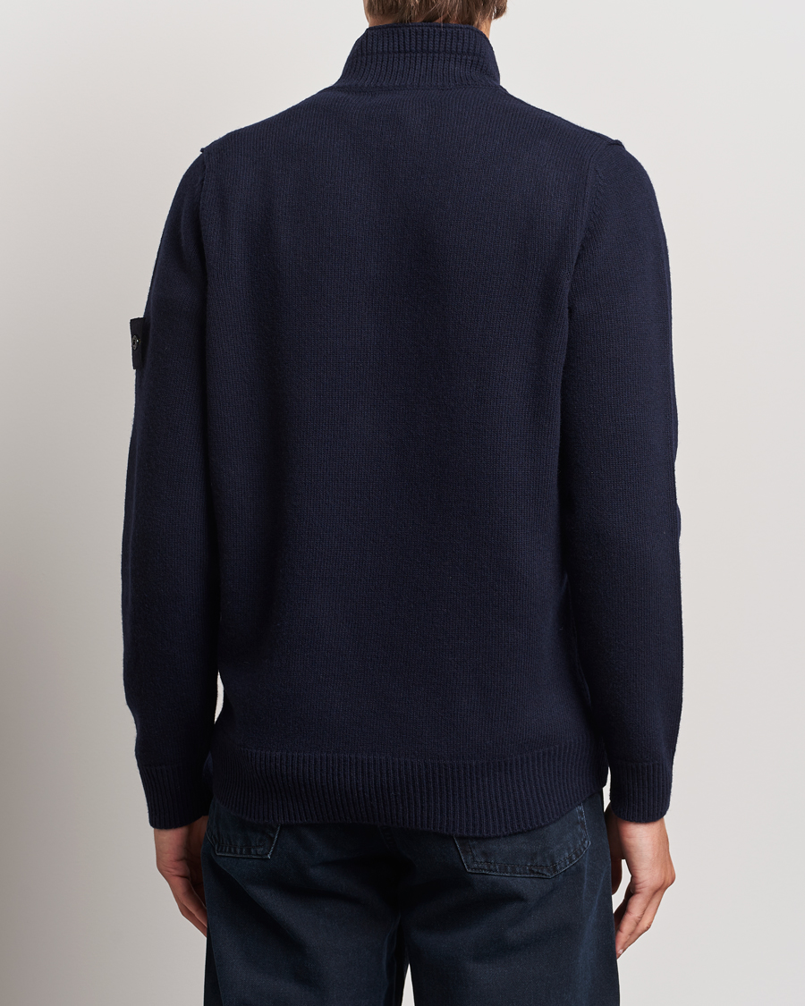 Men | Sweaters & Knitwear | Stone Island | Knitted Lambswool Half Button Zip Navy Blue