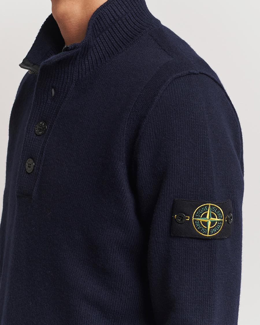 Men | Sweaters & Knitwear | Stone Island | Knitted Lambswool Half Button Zip Navy Blue