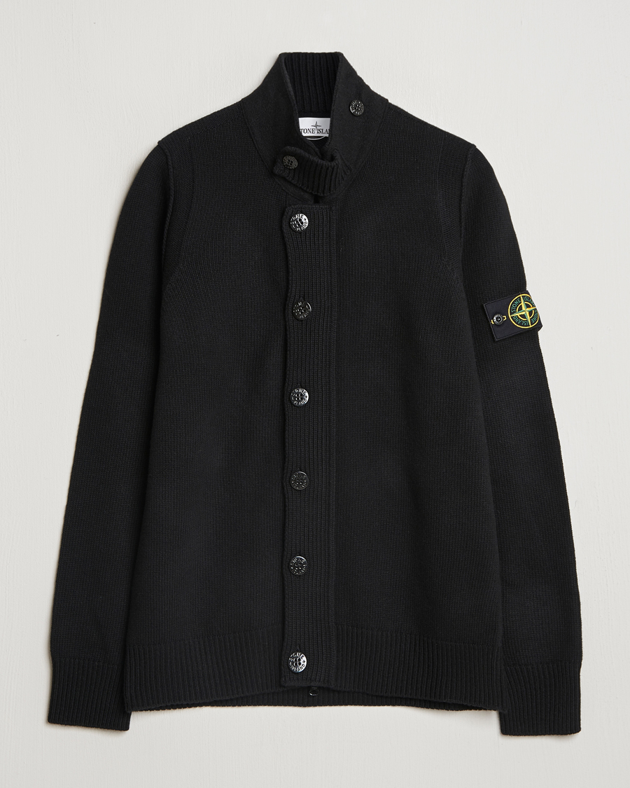 Men | Sweaters & Knitwear | Stone Island | Knitted Lambswool Zip Cardigan Black