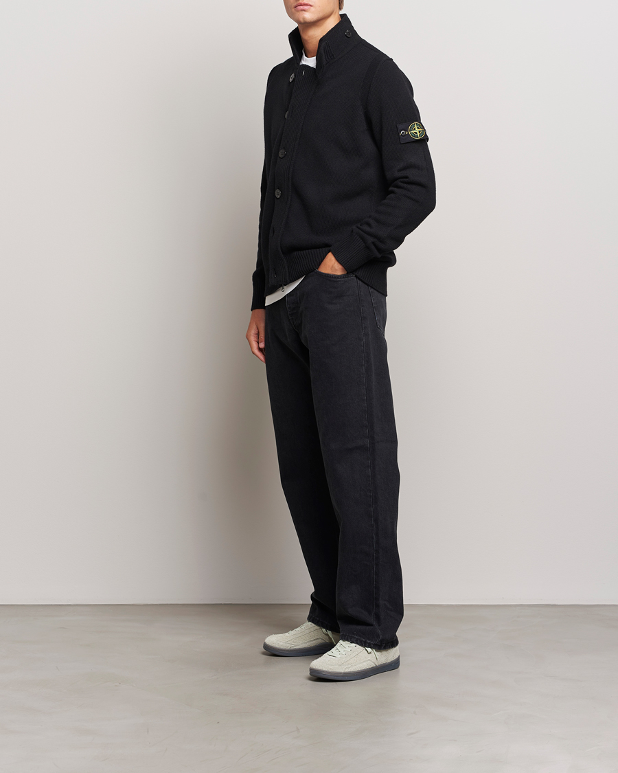 Men | Sweaters & Knitwear | Stone Island | Knitted Lambswool Zip Cardigan Black