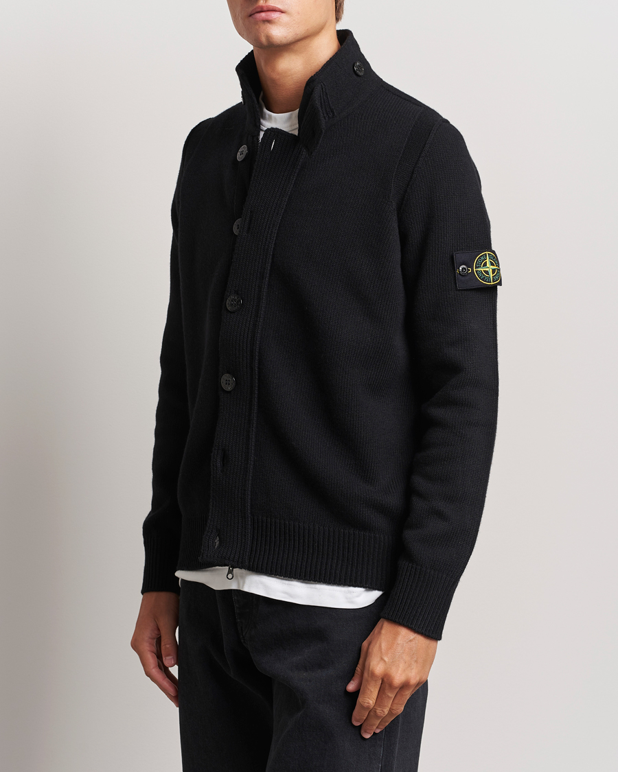Men | Sweaters & Knitwear | Stone Island | Knitted Lambswool Zip Cardigan Black