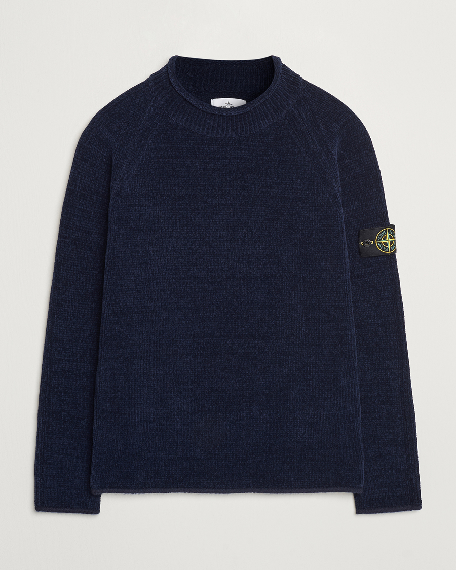 Men | Sweaters & Knitwear | Stone Island | Cotton Chenille Mock Neck Navy Blue