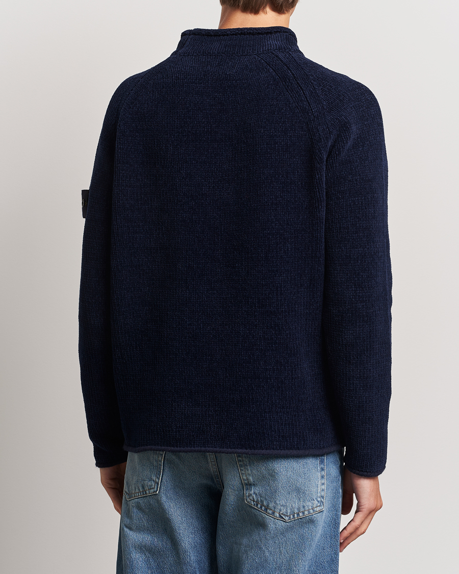 Men | Sweaters & Knitwear | Stone Island | Cotton Chenille Mock Neck Navy Blue