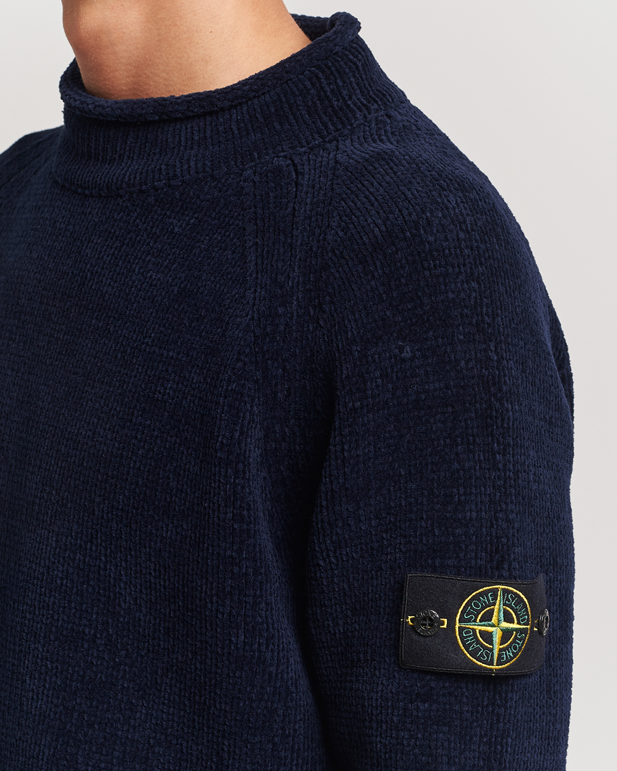 Men | Sweaters & Knitwear | Stone Island | Cotton Chenille Mock Neck Navy Blue