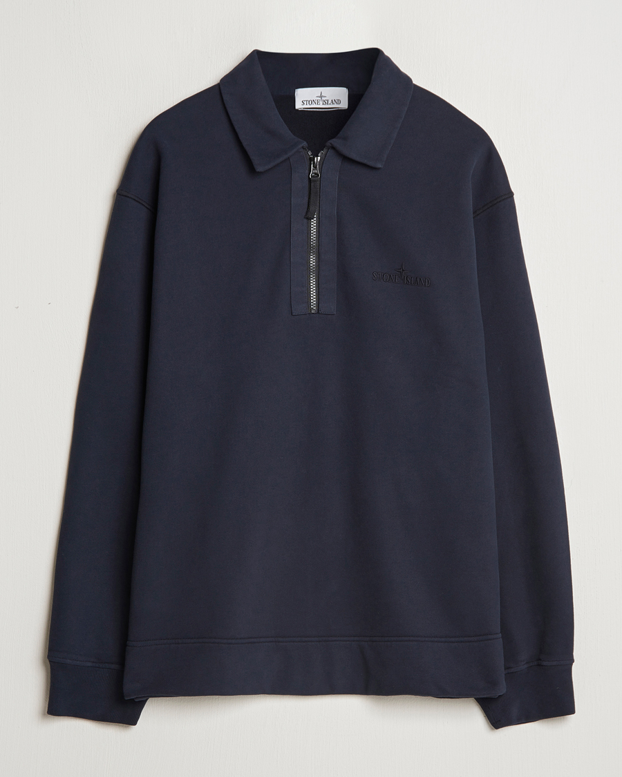 Men | Sweaters & Knitwear | Stone Island | Garment Dyed Fleece Zip Polo Navy Blue