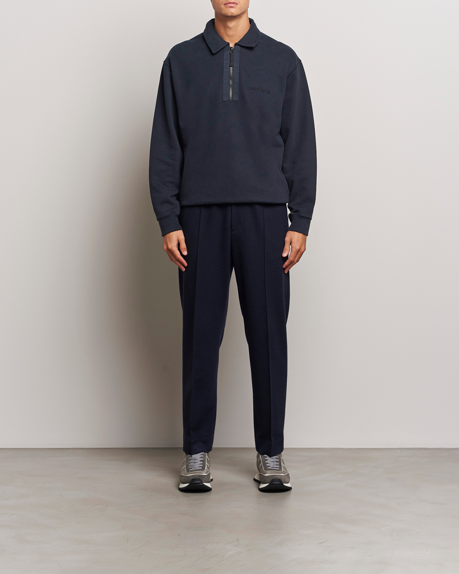 Men | Sweaters & Knitwear | Stone Island | Garment Dyed Fleece Zip Polo Navy Blue