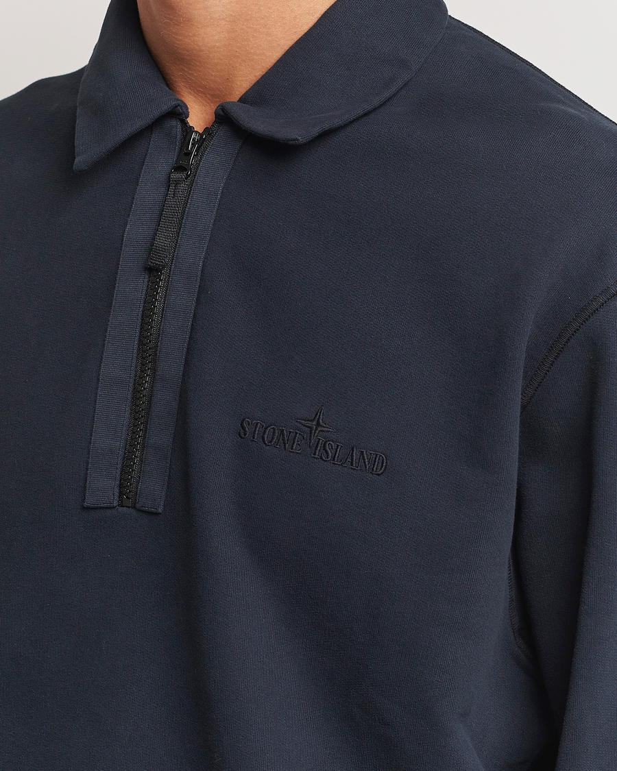 Men | Sweaters & Knitwear | Stone Island | Garment Dyed Fleece Zip Polo Navy Blue