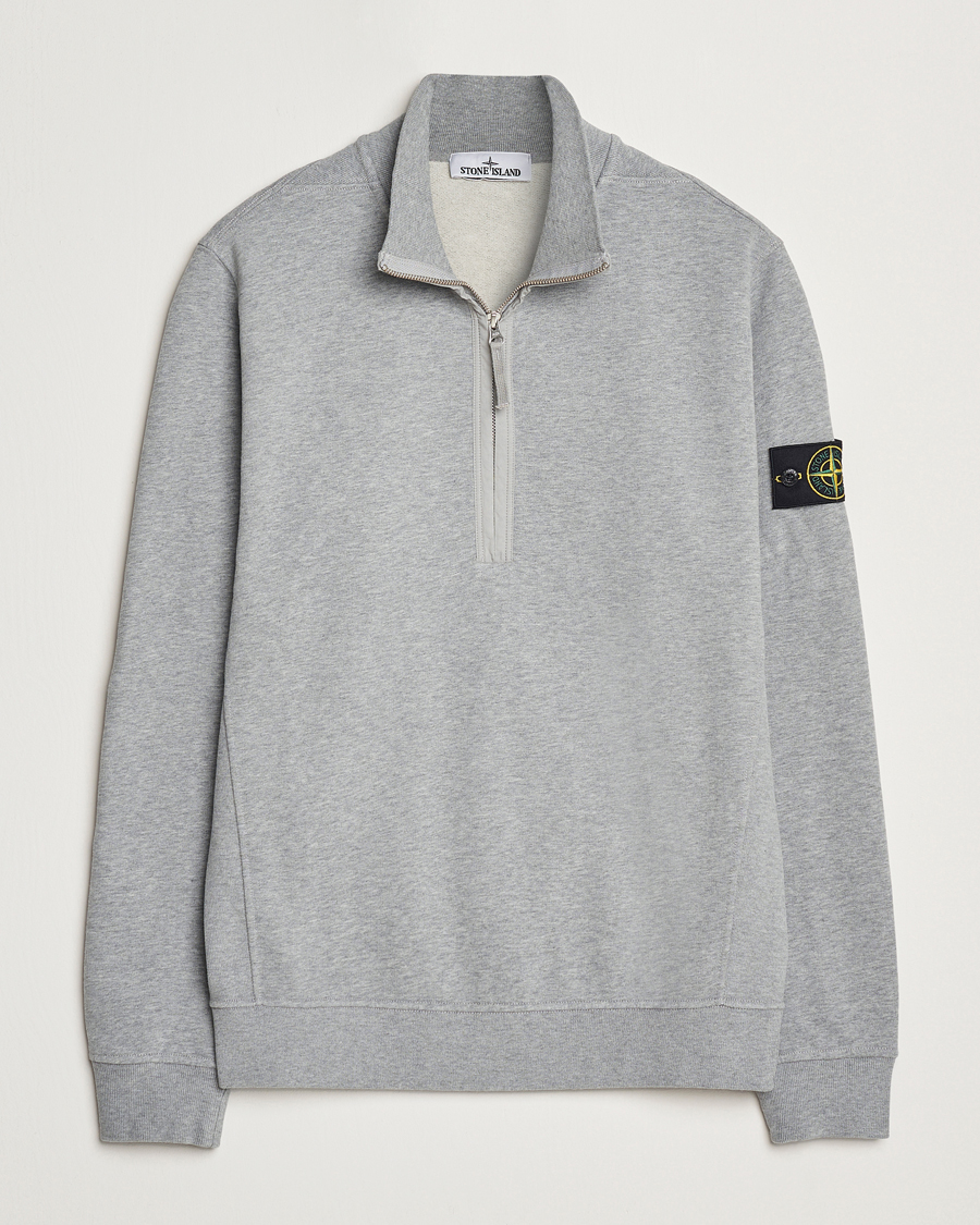 Men | Sweaters & Knitwear | Stone Island | Garment Dyed Fleece Half Zip Melange Grey