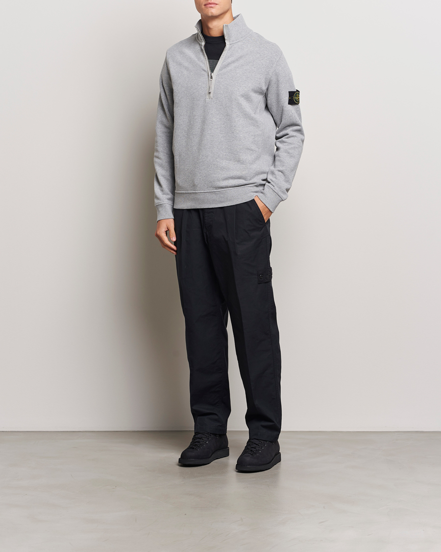 Men | Sweaters & Knitwear | Stone Island | Garment Dyed Fleece Half Zip Melange Grey