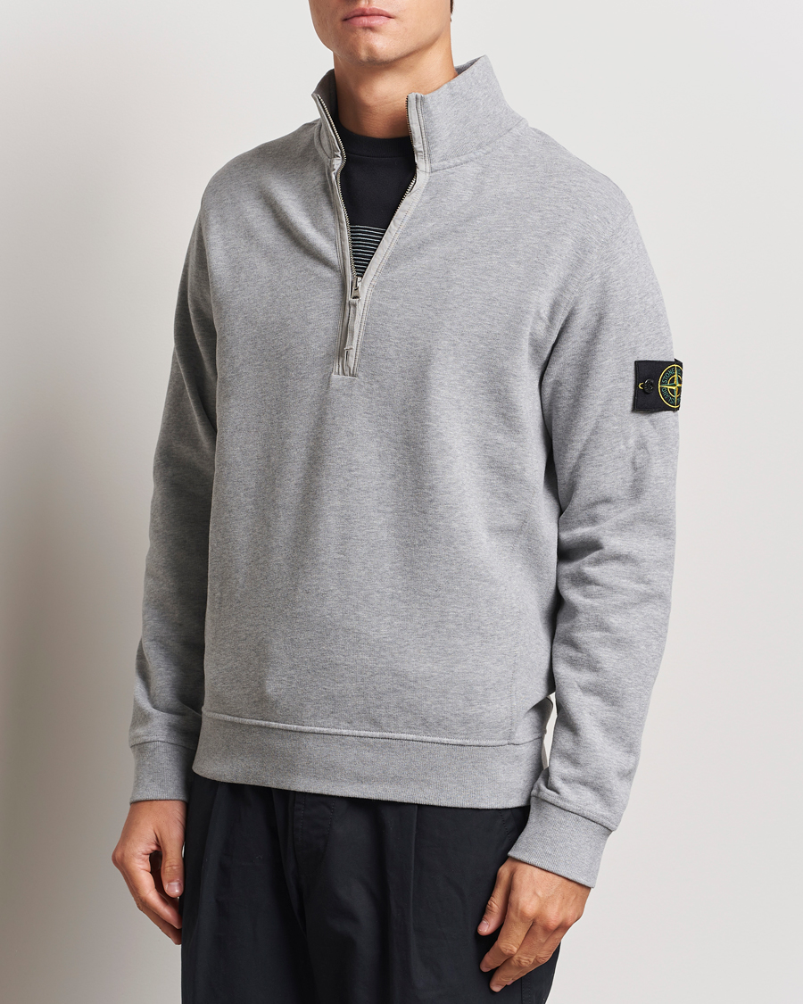 Men | Sweaters & Knitwear | Stone Island | Garment Dyed Fleece Half Zip Melange Grey