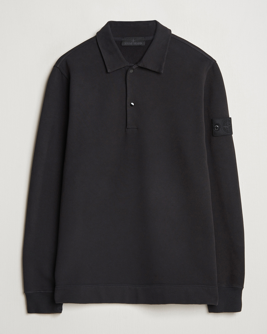 Men | Sweaters & Knitwear | Stone Island | Ghost Organic Cotton Fleece Polo Sweatshirt Black
