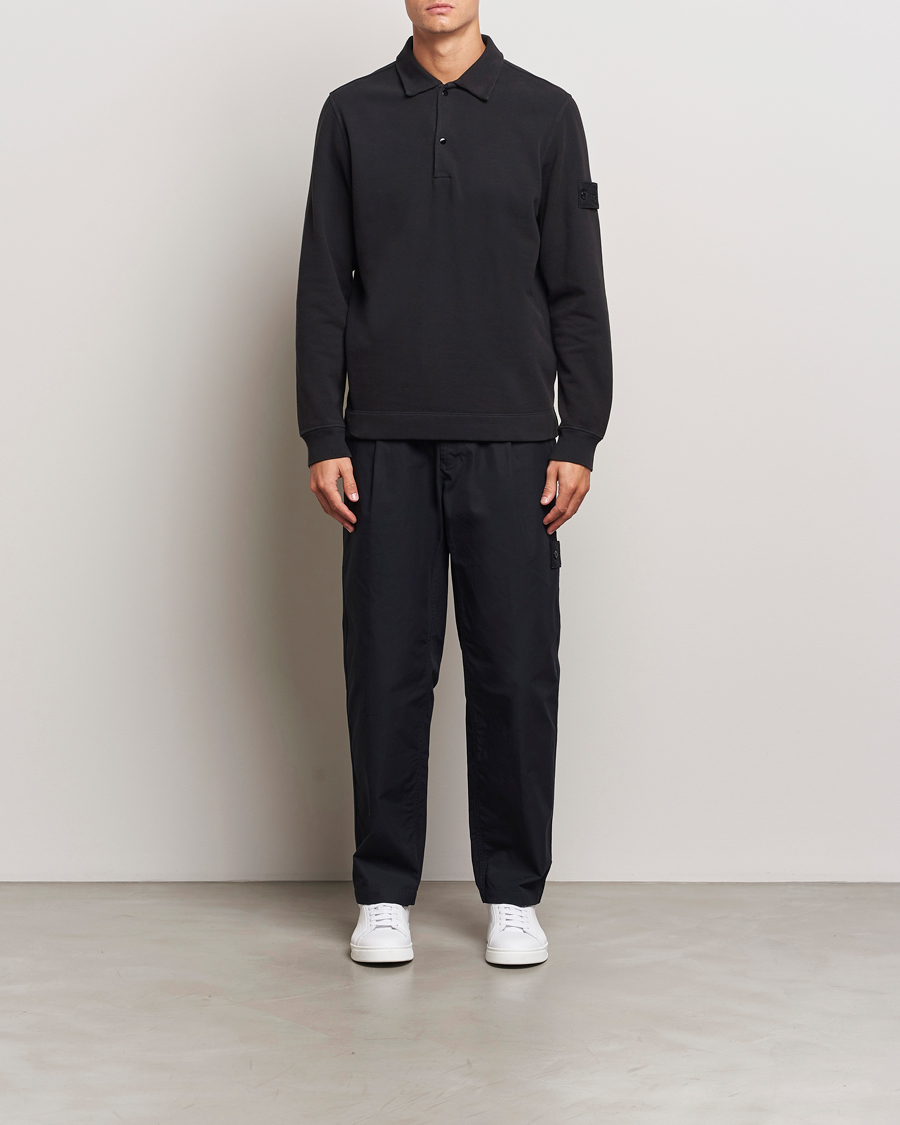 Men | Sweaters & Knitwear | Stone Island | Ghost Organic Cotton Fleece Polo Sweatshirt Black