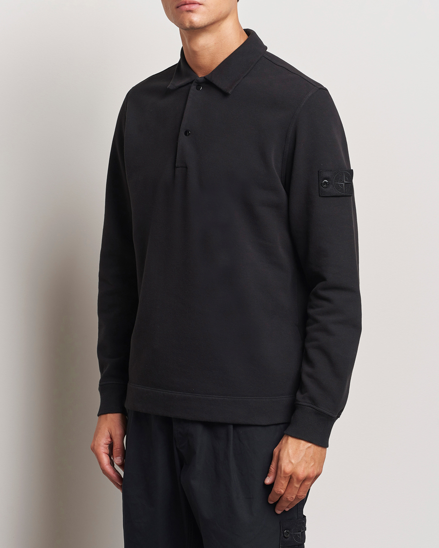 Men | Sweaters & Knitwear | Stone Island | Ghost Organic Cotton Fleece Polo Sweatshirt Black
