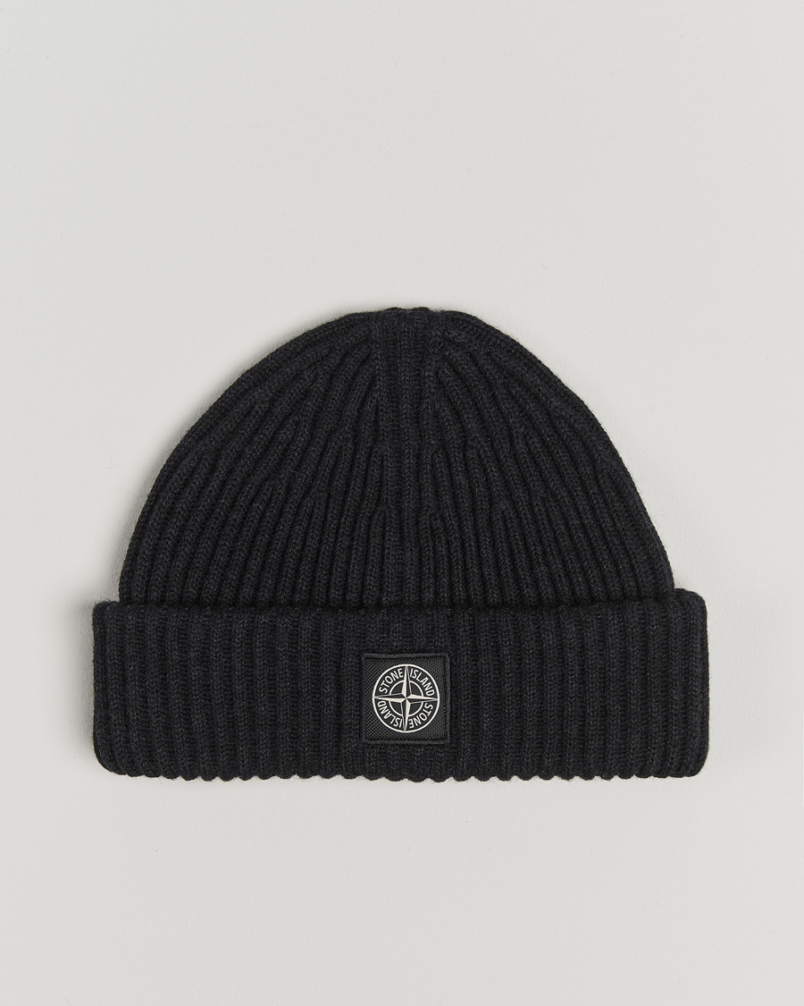 Men | Stone Island Full Rib Wool Beanie Melange Charcoal | Stone Island | Full Rib Wool Beanie Melange Charcoal