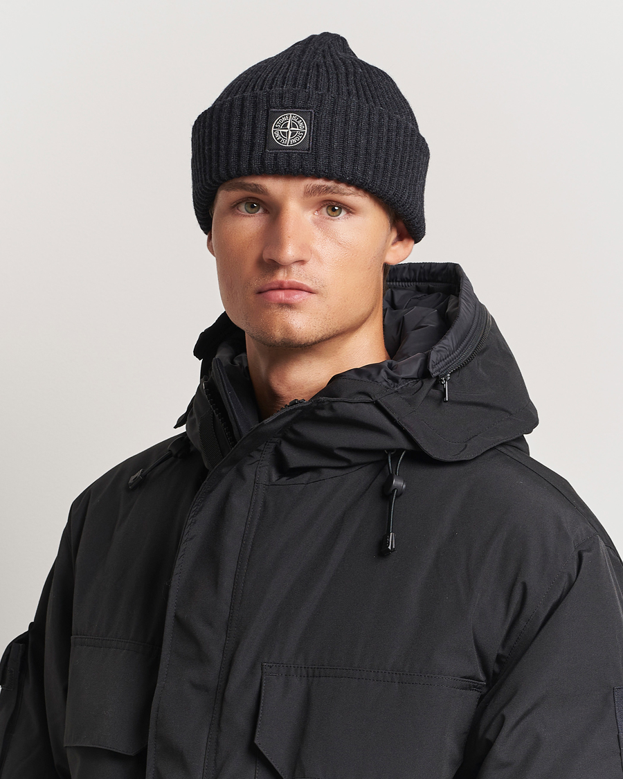 Men | Stone Island Full Rib Wool Beanie Melange Charcoal | Stone Island | Full Rib Wool Beanie Melange Charcoal