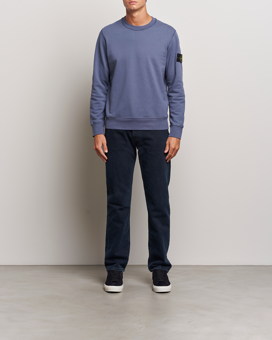 Men | Sweaters & Knitwear | Stone Island | Garment Dyed Fleece Sweatshirt Mid Blue