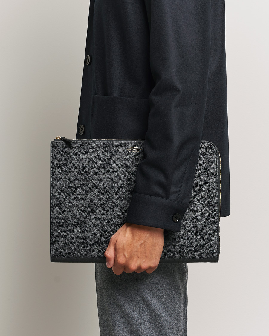 Men | Bags | Smythson | Panama Small Laptop Case Black