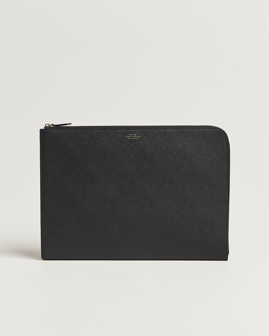 Men | Bags | Smythson | Panama Large Laptop Case Black