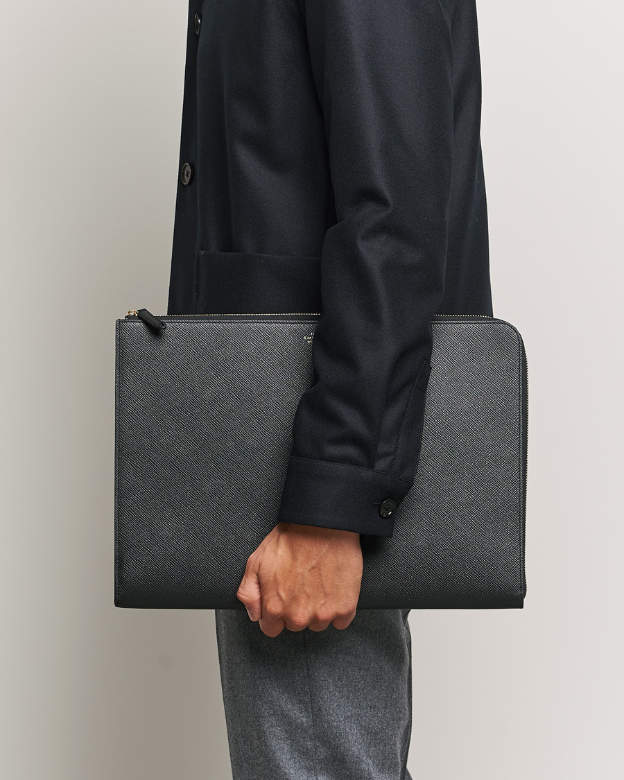 Men | Bags | Smythson | Panama Large Laptop Case Black