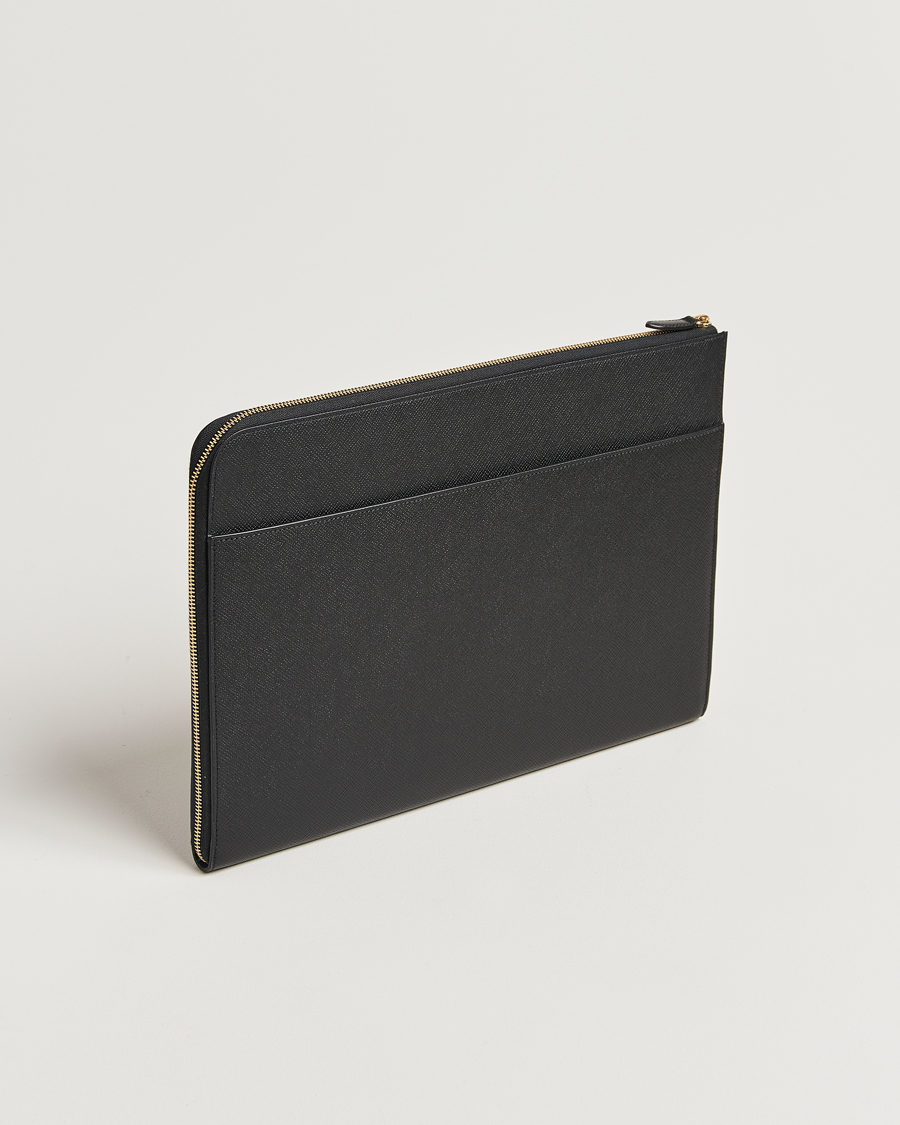 Men | Bags | Smythson | Panama Large Laptop Case Black