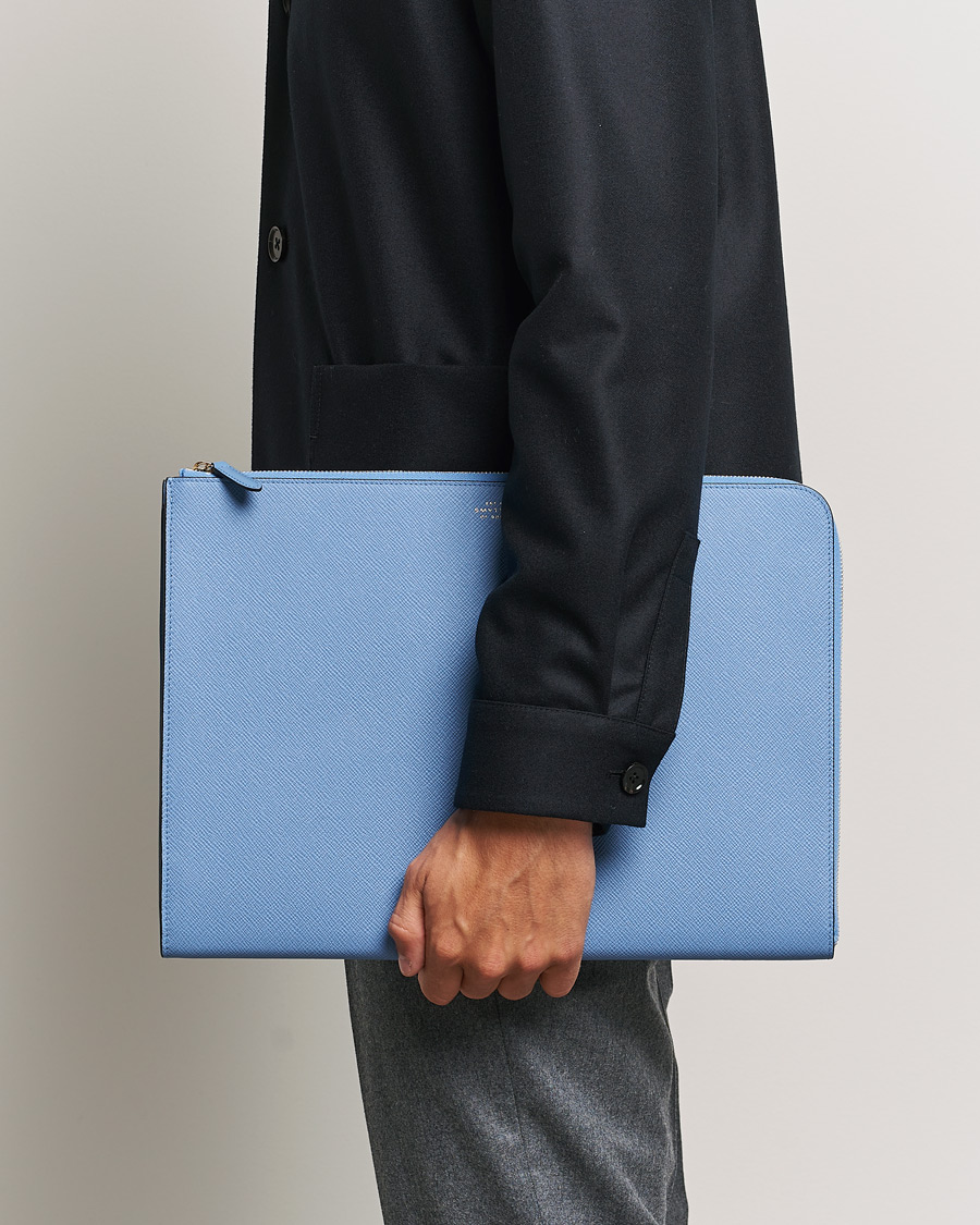 Men | Bags | Smythson | Panama Large Laptop Case Nile Blue