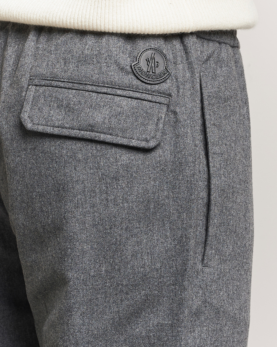 Men | Trousers | Moncler | Flannel Drawstring Pants Grey Melange